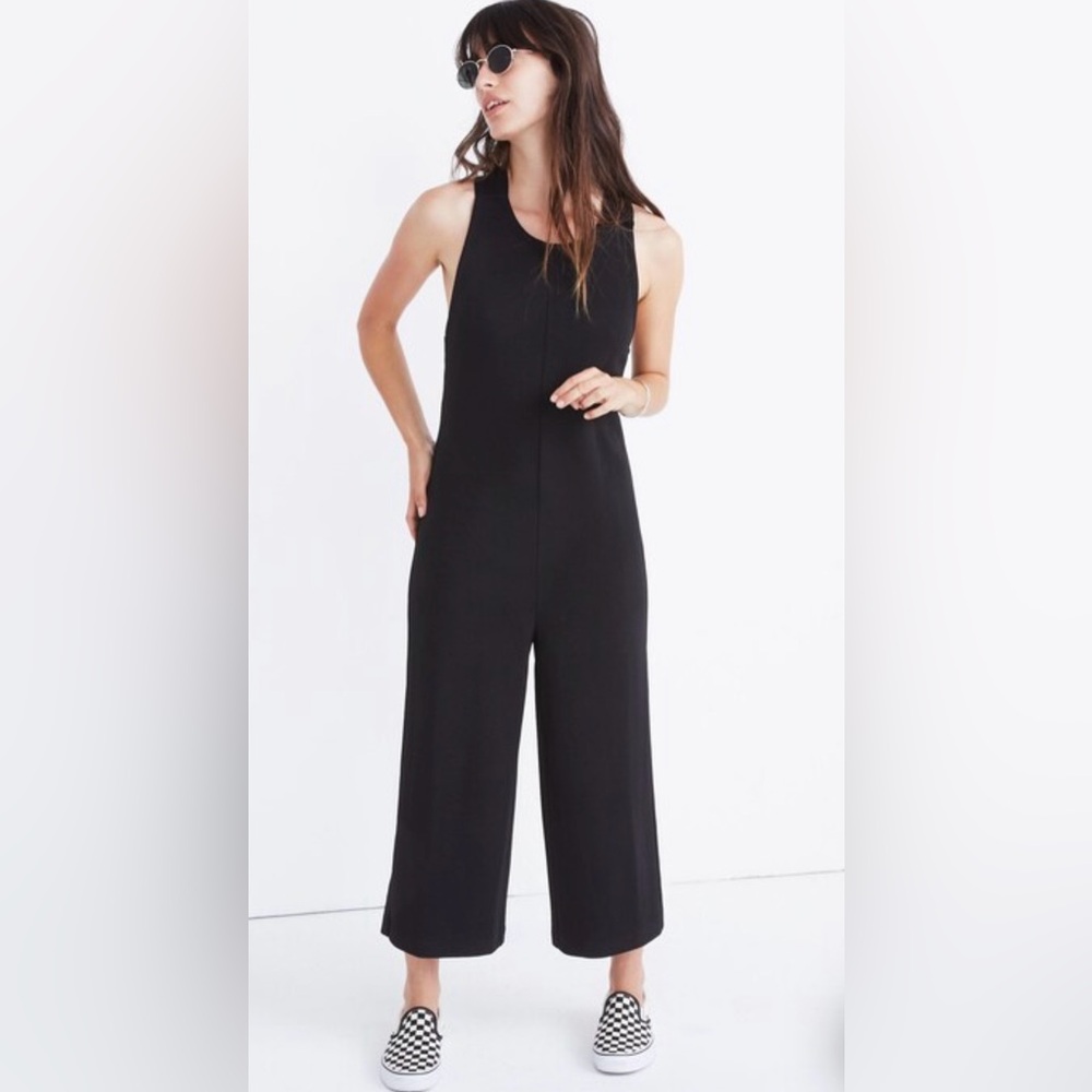 Madewell Texture & Thread Tie-Back Black Wide Leg  Cropped Jumpsuit